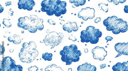 Sketchy Clouds on White Background Seamless Pattern Vector Illustration