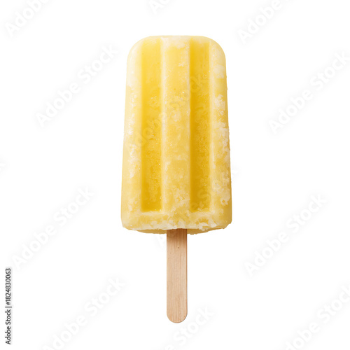 Yellow Popsicle With Wooden Stick on a Clean Background Ready for a Refreshin...