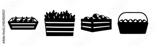 Various food containers and produce market items icon set