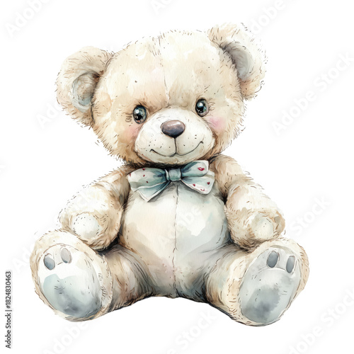 Cute Teddy Bear Sitting With a Bow, Perfect for Children and Collections