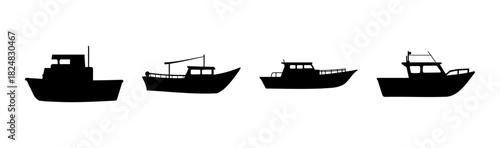 Set of various small boat silhouettes for maritime concepts