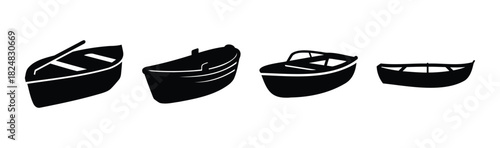 Collection of diverse boat silhouettes on white background
