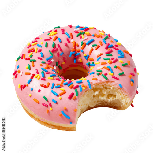 Delicious Pink Frosted Donut With Colorful Sprinkles on a Plain Background