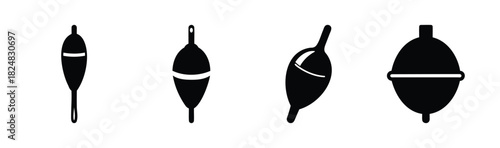 Fishing float icon set for angling and outdoor recreation