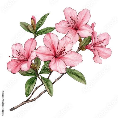 Pink Azalea Flowers in Full Bloom Showcasing Delicate Petals and Vibrant Gree...