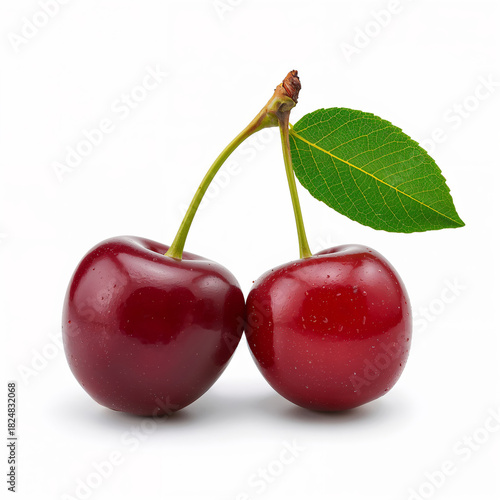 Fresh Red Cherry With a Green Leaf Ready for Summer Snacks or Desserts