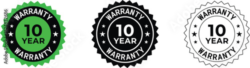 10 Year warranty circular Icon set Isolated on transparent Background.