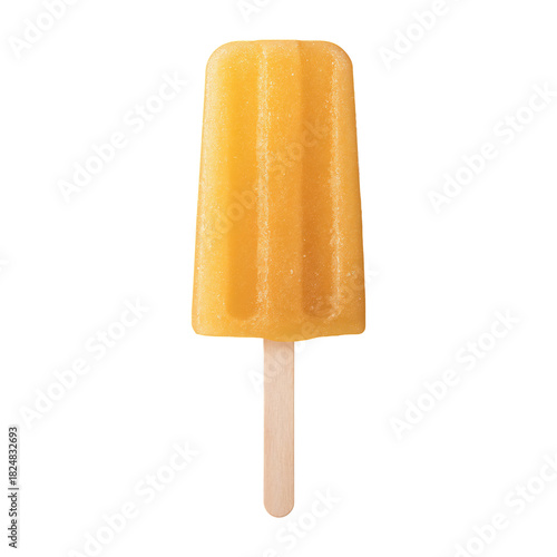 Yellow Popsicle With Wooden Stick on a Clean Background Ready for a Refreshin...