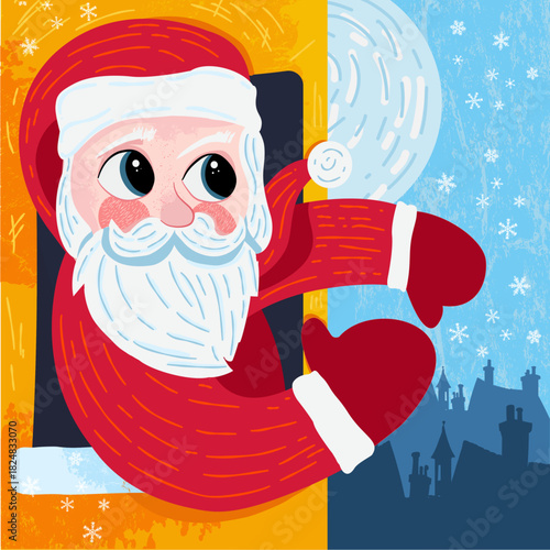 Santa claus looking out window at night vector illustration
