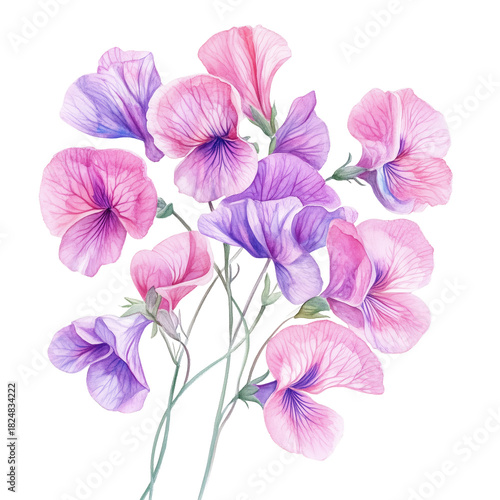 Beautiful Watercolor Sweet Peas in Vibrant Colors for Garden Decor