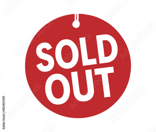 A circular red tag with the white text 'SOLD OUT' is displayed against a white background.