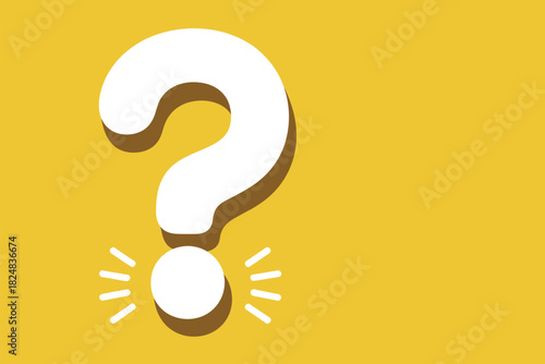 A large white question mark with a small glowing circle at its base is centered on a yellow background, symbolizing confusion.