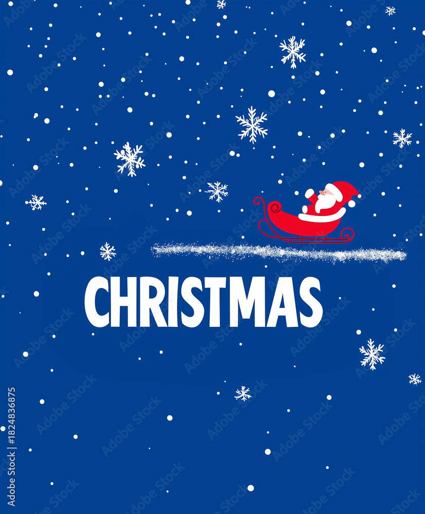 Fototapeta premium A Christmas dream graphic with Santa in sleigh and snowflakes