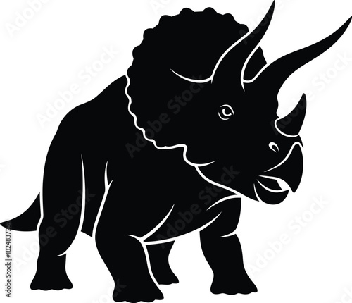Black silhouette illustration of a triceratops dinosaur on a white background