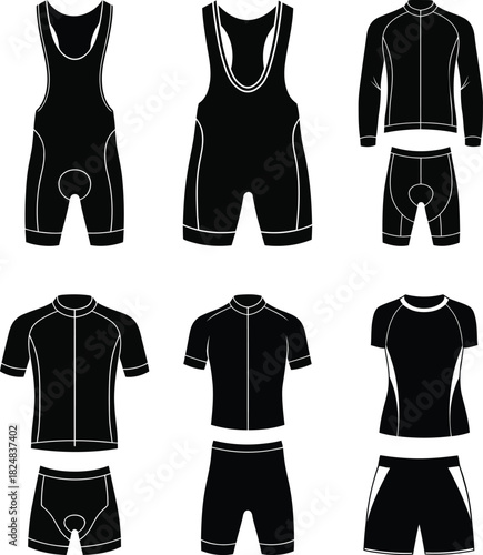 Cycling apparel set bib shorts jersey and shorts in black and white