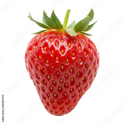 Freshly Picked Strawberry With Vibrant Color and Sheen on White Background