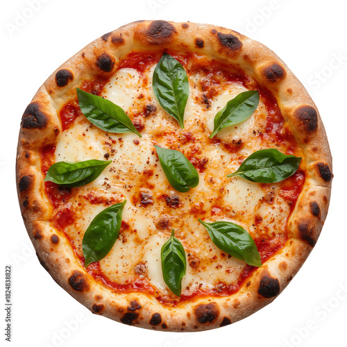 Freshly Baked Pizza Topped With Basil Leaves and Melted Cheese on a Wooden Table