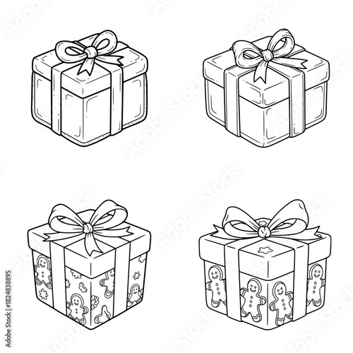 Doodle Style Christmas Gift Boxes with Gingerbread Pattern