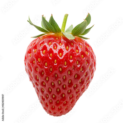 Freshly Picked Strawberry With Vibrant Color and Sheen on White Background