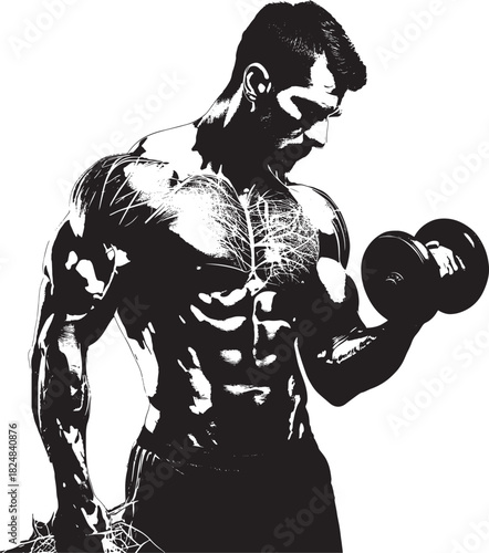 Muscular man lifting dumbbell silhouette for fitness and strength training