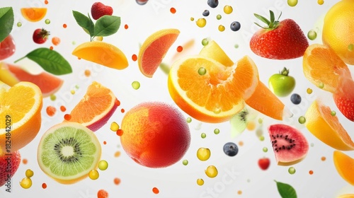 Fresh Fruits Falling Isolated on Transparent Background