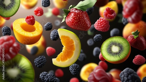 Fresh Fruits Falling Isolated on Transparent Background