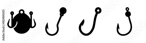 Set of fishing hooks and lure icons for angling hobbyists