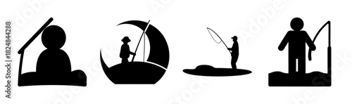 Fishing activity silhouette icon set on white background