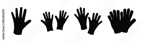 Collection of stylized black hand silhouettes on white backdrop