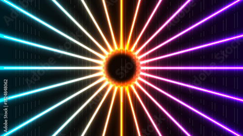 Neon light explosion design on a black background