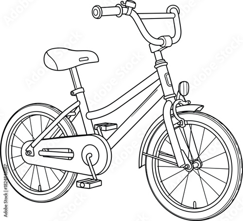 Children's Bicycle Vector Outline, Kids Bike Line Art Drawing for Childhood, Outdoor Activity, and Transportation Design