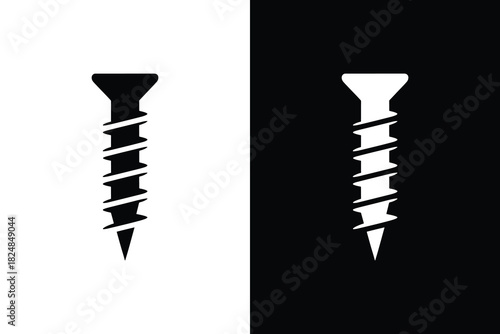 Wood screw icon set, Black and white silhouette design