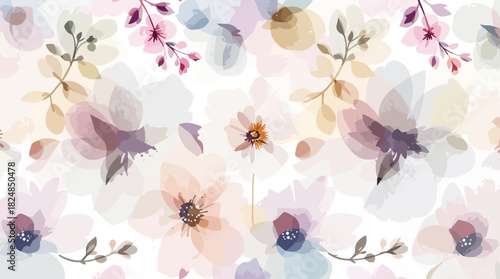 Watercolor spring seamless pattern. Tulip  flowers, leaves and colorful eggs.  Great for fabrics, wrapping papers, covers. Easter design. White background.