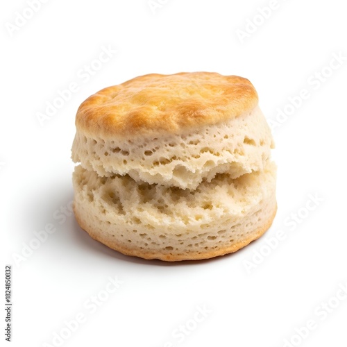 Golden brown fluffy biscuit isolated on a clean white background studio shot