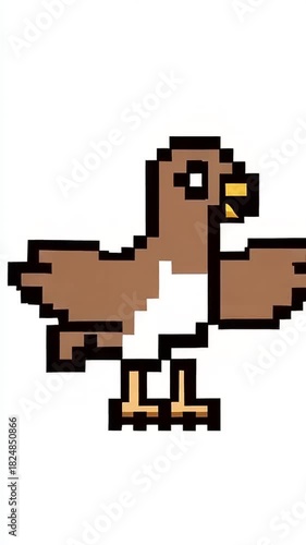 Pixel Art Brown Bird Flapping Wings Animation Loop.