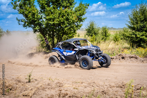 Hard ride UTV on sandy road. 4x4, extreme, adrenalin.