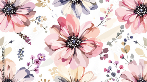 Cute feminine watercolor seamless pattern with wildflowers.