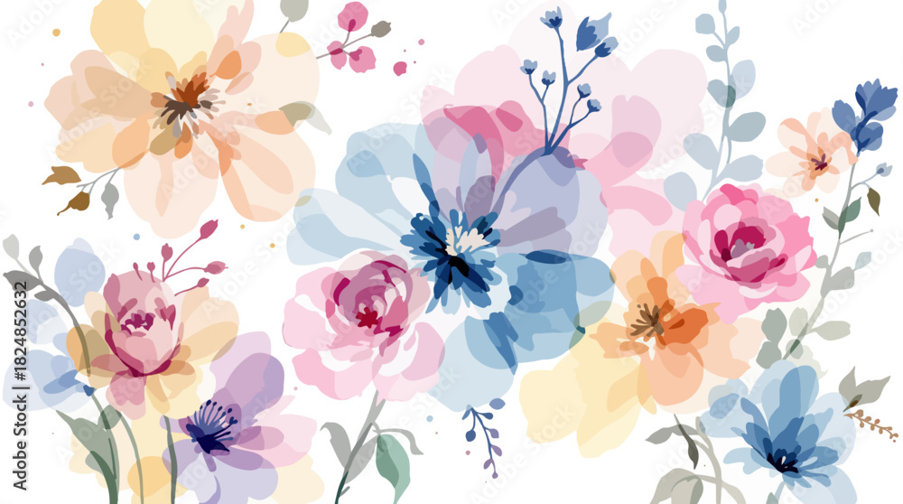 Fototapeta premium Watercolor wild rose flower. Vintage style illustration. Blossoming roses. Seamless pattern.
