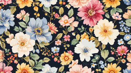 Cute feminine watercolor seamless pattern with wildflowers.hand drawn