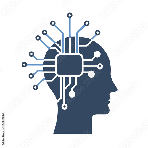 Silhouette of human head with a circuit board representing artificial intelligence and technology concept