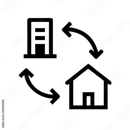 Illustration of a building and a house with arrows indicating a cyclical relationship between them