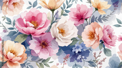 Cute feminine watercolor seamless pattern with wildflowers.hand drawn