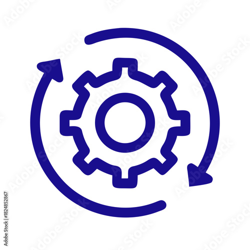 Blue gear with arrows rotating around it suggesting process or automation and continuous improvement focus