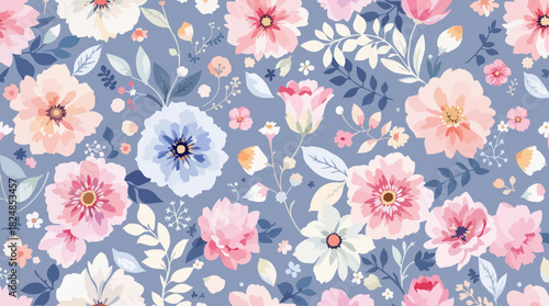 Seamless vintage pink floral flower pattern vector illustration textile design