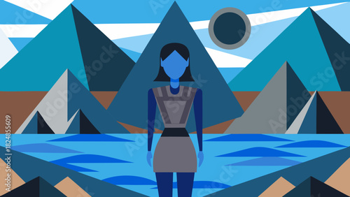 Geometric Travel Vistas: Minimalist Vector Scene in Bold Palette