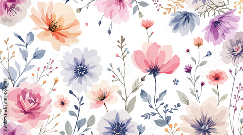 petite, charming flowers with a smooth design. Beautiful bouquets. Millefleurs à la liberty. Backgrounds with flowers for use in textiles, decoupage, scrapbooking, pattern fills, covers, and surfaces