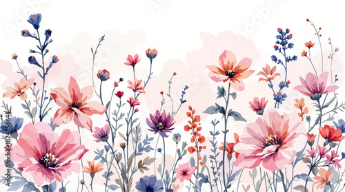 Set of watercolor flower illustration. Use by fabric, fashion, wedding invitation, template, poster, romance, greeting, spring, bouquet, pattern, decoration and textile