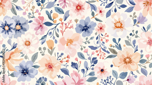 Watercolor print in rustic vintage style, textile or wallpaper