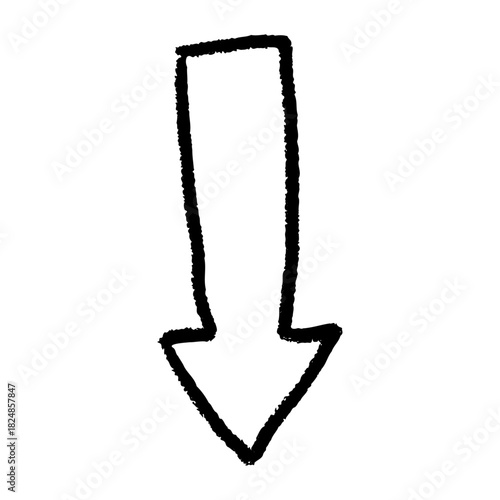 Charcoal doodle arrow with soft smudged shading, hand drawn freehand line used in diagrams, vector marker illustration with rough curved motion.