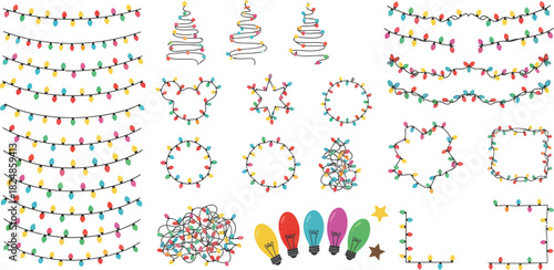 Festive christmas lights collection hand drawn garlands frames and decorations
